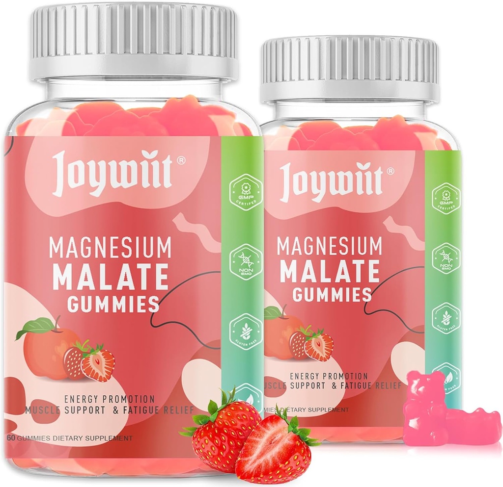 Magnesio Malato Gummies 1000mg | Magnesio Malato Supplemento con L-teanina, CoQ10 & Vitamina B6 | Rilievo ad alta potenza e supporto muscolare | Non OGM, Vegan, senza glutine | 120 Gummies