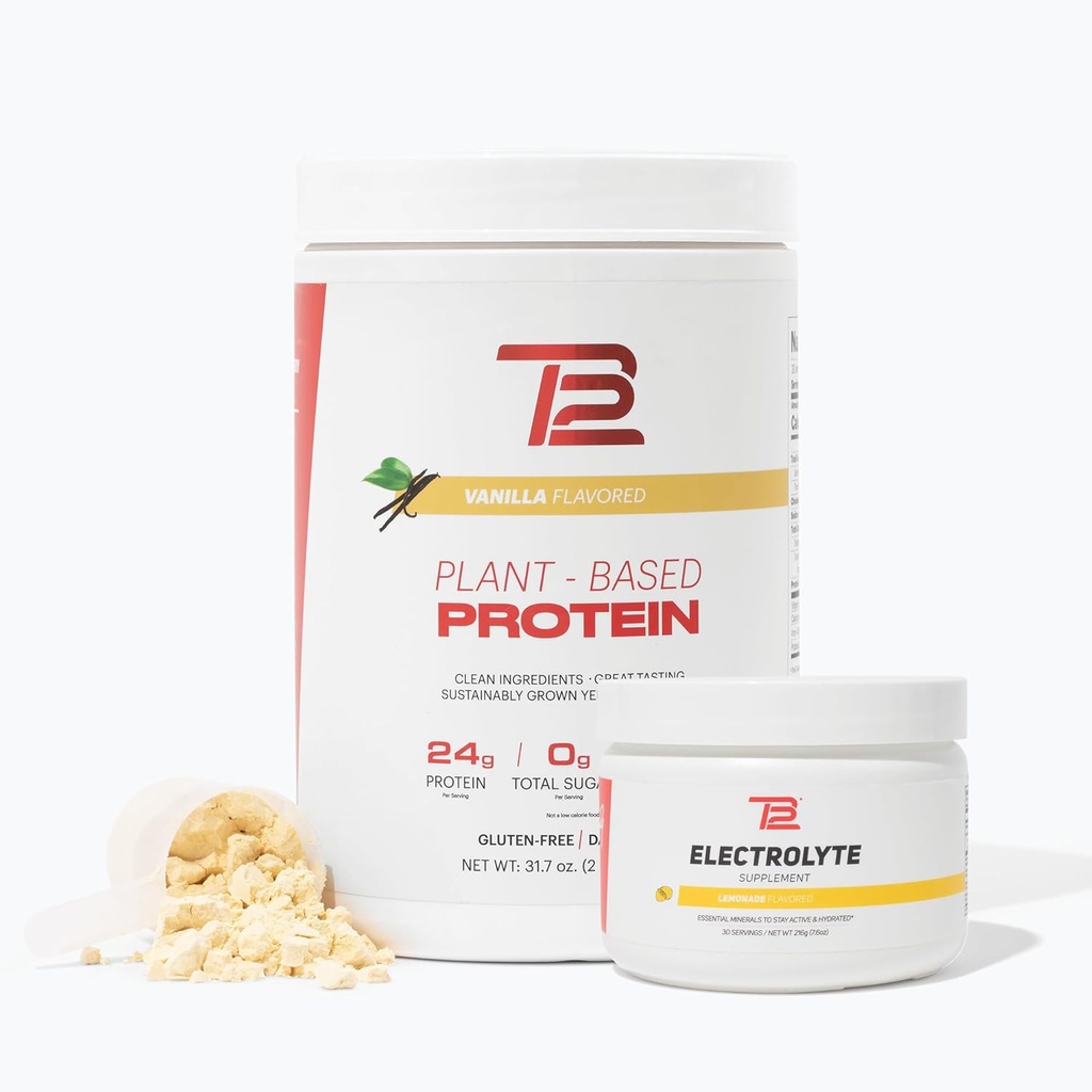 TB12 Plant Based Strength & Hydration Bundle (Vanilla Protein Powder & Lemonade Electrolytes), Support Muscle Recovery & Hydration, Dairy Free, Non OGM, Soy-Free