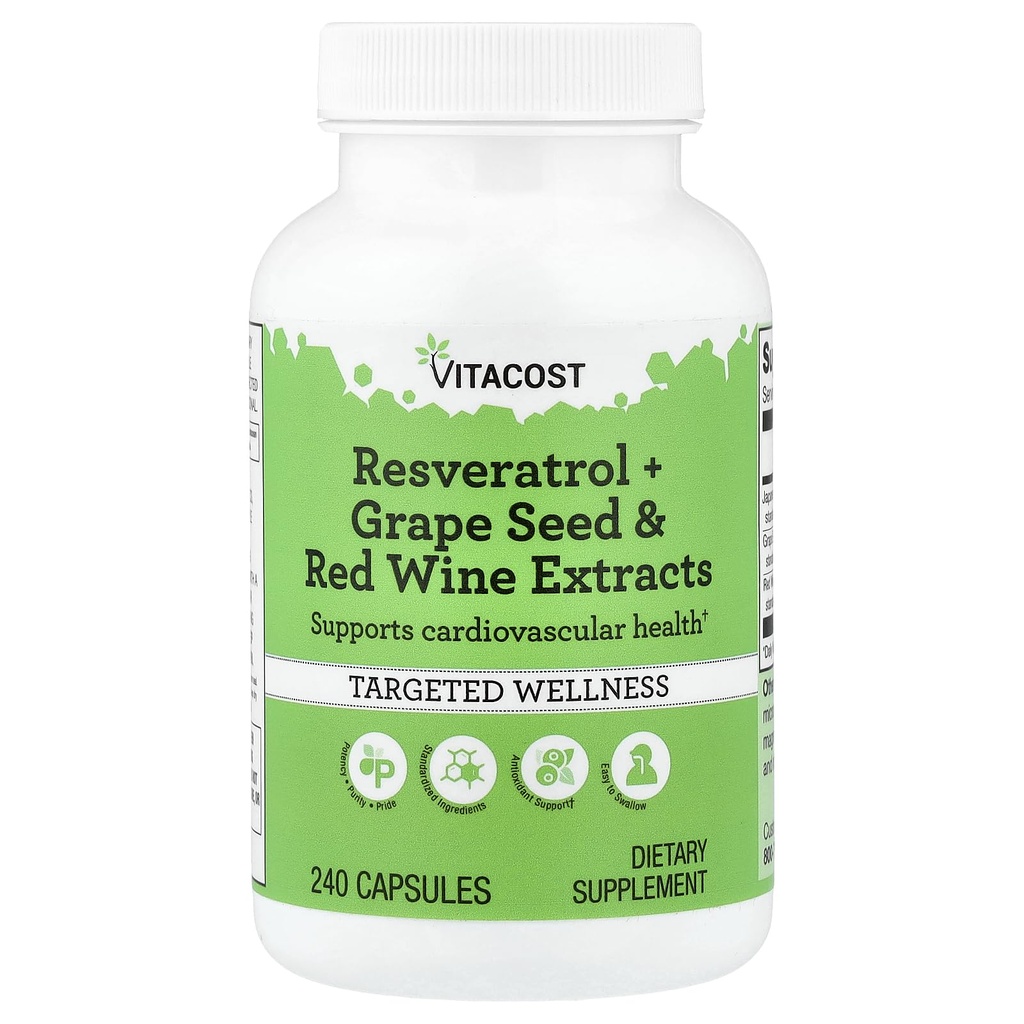 Vitacost Resveratrolo + Uva Seed & Red Wine Extracts -- 240 Capsule