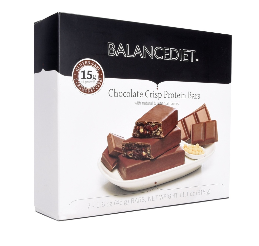 BalanceDietTM | Protein Bar | 15g di Protein | Low Carb | 7 Bar Box (Chocolate Crisp)