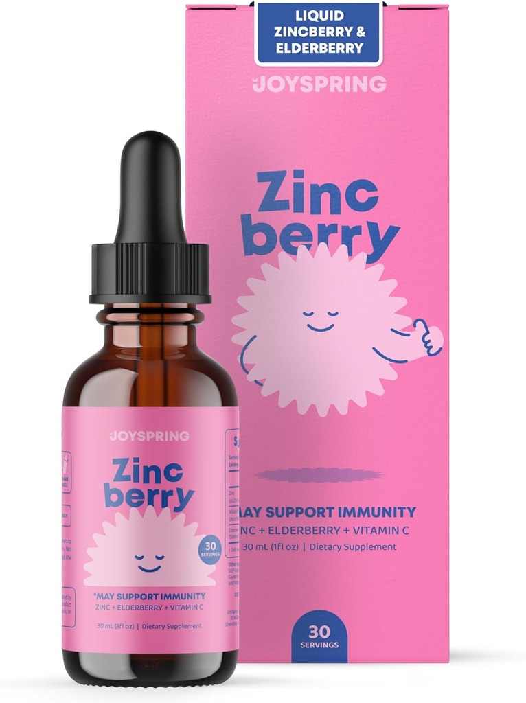JoySpring ZincBerry - Bambini Zinc & Vitamin Supplemento (1 fl oz) Supporto immunitario Gocce con aroma di sambuco per bambini 2-16+ Anni