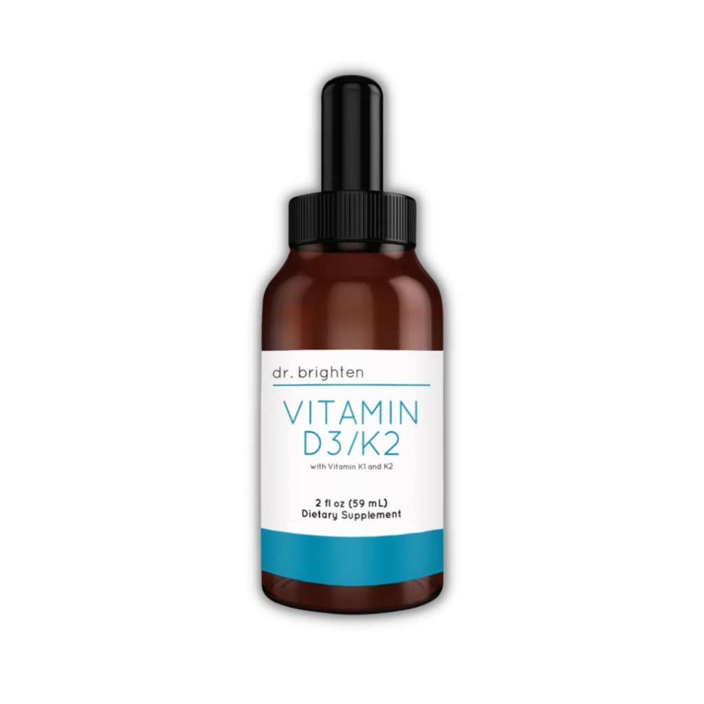 Dr. Brighten Vitamin D3/K2 — Liquido altamente concentrato D3 K2 Gocce — Supplemento dietetico per forte sistema immunitario e salute del chiodo, 2 Fl Oz
