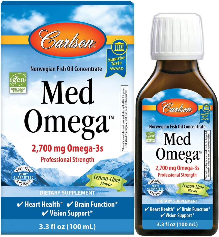 Carlson - Med Omega, 2700 mg Omega-3s Forza professionale, Cuore, Brain & Vision Support, Wild Caught & Sustainably Sourced, Lemon-Lime, 100 ml
