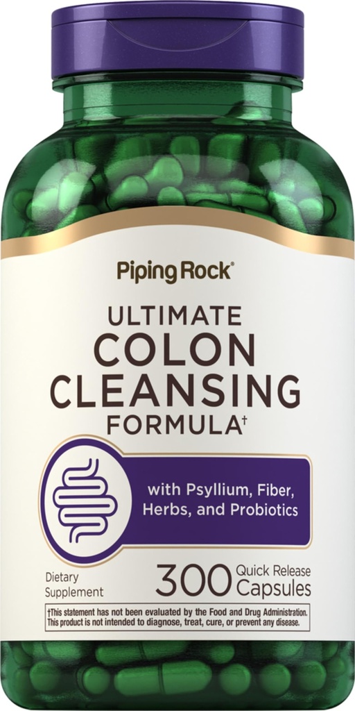 Piping Rock Colon Cleanse Pills | 300 Capsule | Herbal Detox Supplemento | Super Formula per Uomini e Donne | con Psyllium, Fiber e Probiotici | Non OGM, Gluten Free
