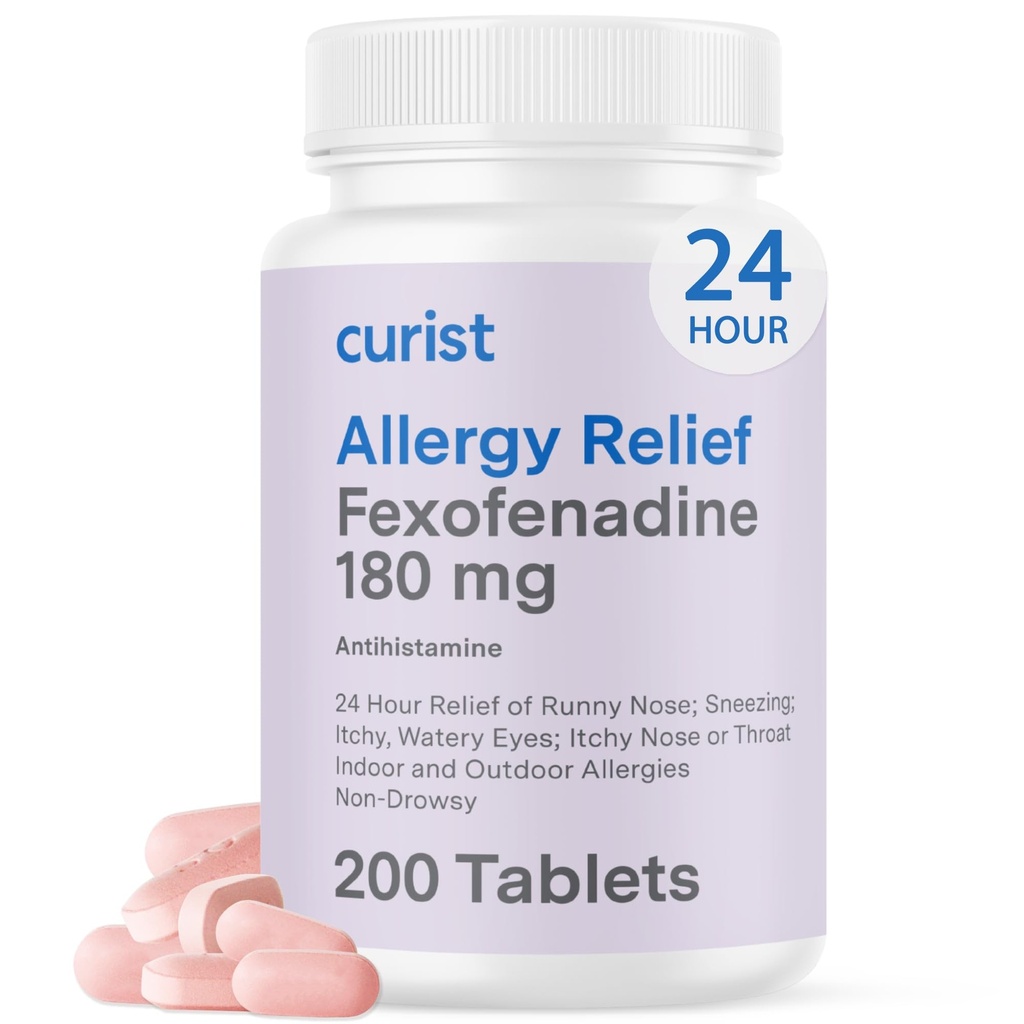 Curist Fexofenadine Hydrochloride 180mg (200 compresse) Non Drowsy Allergy Medication - 24 Ore Allergy Relief per Runny Nose, Itchy Eyes, & Throat - Allergy Relief Tablets (200 Count)