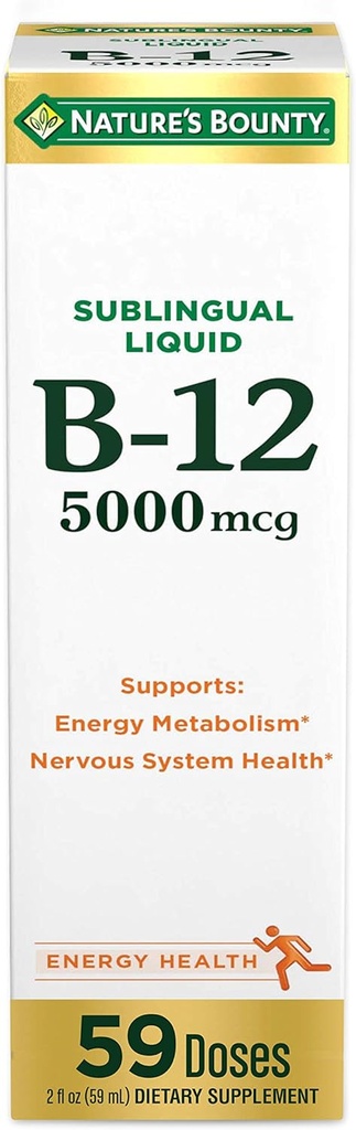 Vitamina di Bounty della natura B12 5000 mcg liquido sublinguale, salute cardiovascolare e sostegno energetico cellulare, 2 Fl Oz (1 Conte)