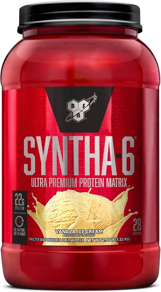 BSN SYNTHA-6 polvere di proteine del siero di latte, polvere di proteine isolata del latte di Vanilla con Caseina Micellare, gelato, 28 porzioni (varia di maggio del pacchetto)