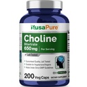 NusaPure Choline Bitartrate 650 mg 200 capsule vegetali (Vegetarian, Non-GMO, Vegan)