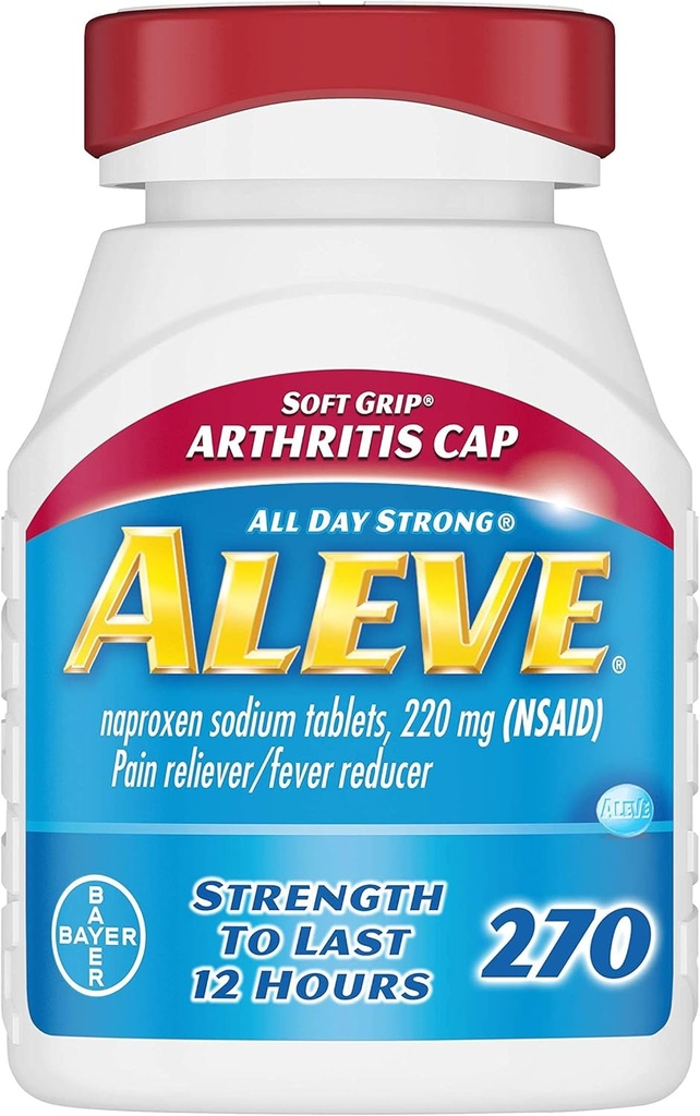 Aleve Soft Grip Arthritis Cap Tablets, rapida azione tutto il giorno dolore sollievo per mal di testa, dolori muscolari e riduzione della febbre, Naproxen Sodium Capsules, 220 mg, 270 Conte