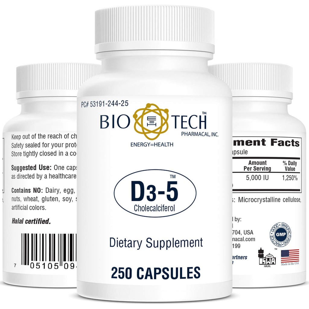 Vitamina farmaceutica Bio-Tech D3 (D3 5k IU, 250 conte)