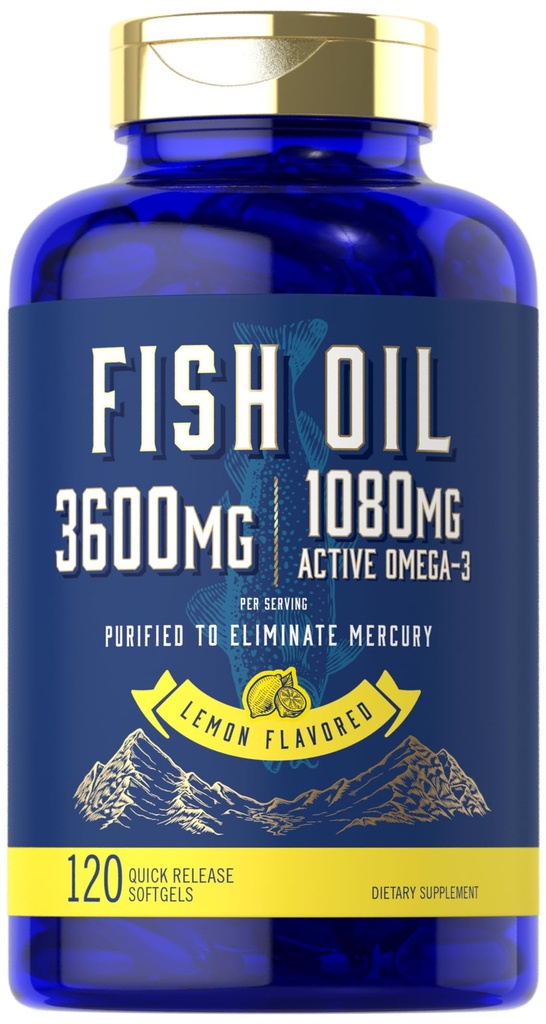 Carlyle Fish Oil 3600mg | 1080mg Omega 3 | 120 Count | Non OGM e Gluten Supplemento gratuito