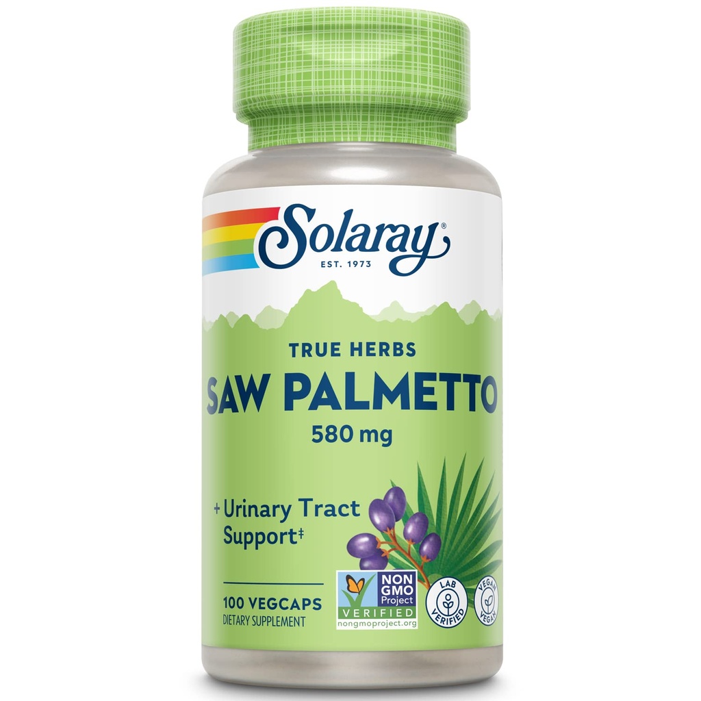 SOLARAY Saw Palmetto Berry 580 mg, Salute Prostatica e Urinary Tract Support da acidi grassi & Sterols vegetali per uomini e donne, Non OGM, Vegan & Lab verificato, 100 VegCaps, 100 Servings