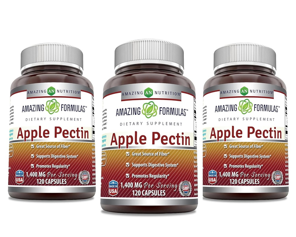Incredibile Formulas Apple Pectin 1400 mg Per Serving Supplemento | Capsules | Non-GMO | Gluten Free | Made in USA (120 Count | 3 Pack)