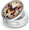 Pillola Box-3 Compartment Piccolo caso di pillole per il contenitore di viaggio del supporto del tubo del metallo del vaso &amp; della tasca per il supporto del metallo per contenere i supplementi Vitamine BPA-Free (Gemstone Butterfly)