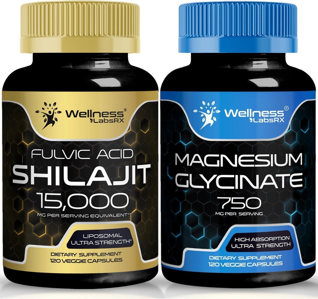 Magnesio Glycinate Capsule - 750mg - Magnesio Supplemento Alto Assorbimento Integratore רShilajit Pure Himalayan Capsule Organici con Naturally Occuring Acido Fulvico