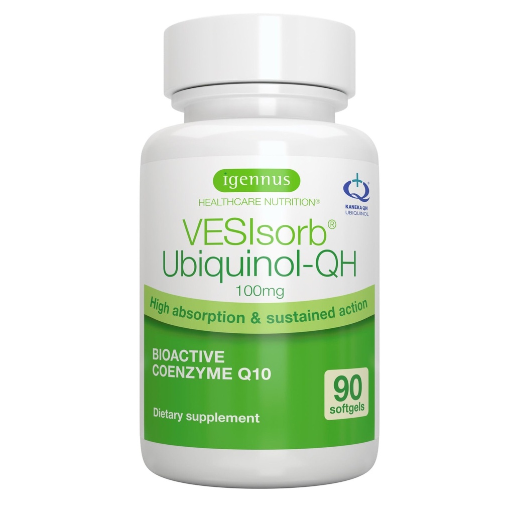 Igennus Advanced VESIsorb Ubiquinol 100mg 90 Softgels, 600% Biodisponibilità, Coenzyme Q10 ad azione rapida per l'energia e il cuore, alimentazione a 3 mesi