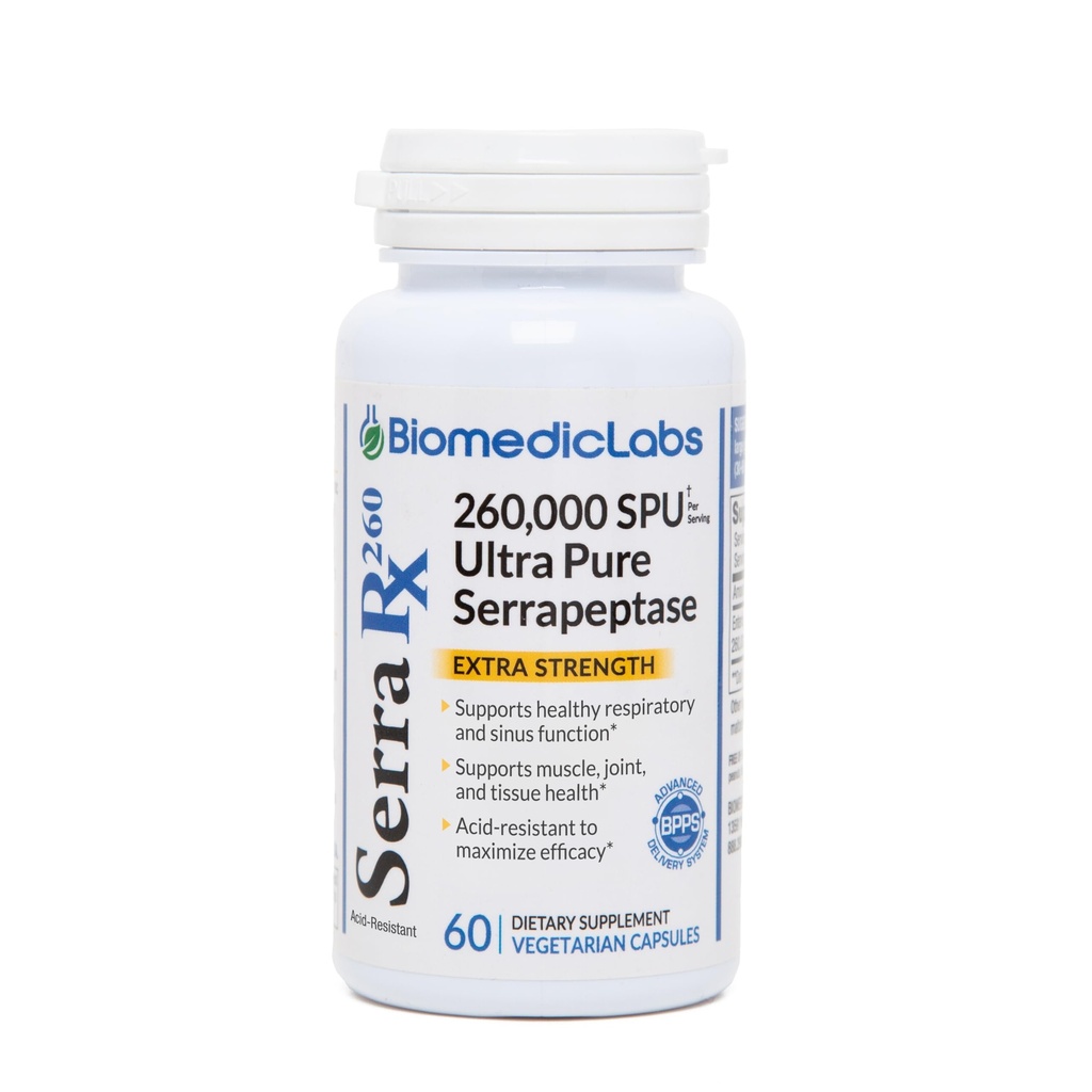 Serra-RX 260,000 SU Serrapeptase -Acid-Resistant Proteolytic Enzime, Non-GMO, Gluten Free, Vegan, Supporti Sinus, Immune & Lung Health, 60 Veg Capsule
