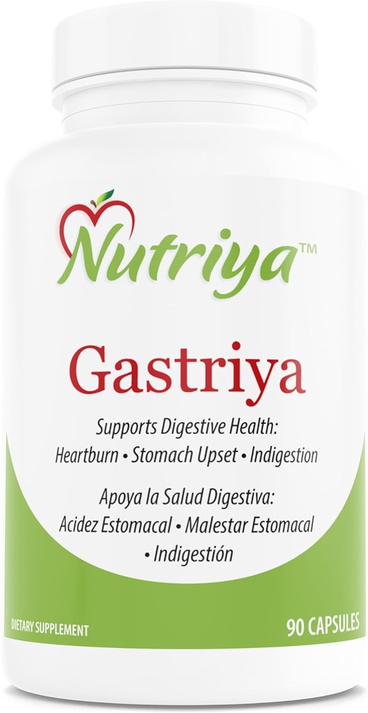 Nutriya Gastriya - Allevia il riflusso acido e bruciore di stomaco naturalmente, regola l'acido gastrico e supporta la digestione sana, 90 conte (pacchetto di 1)