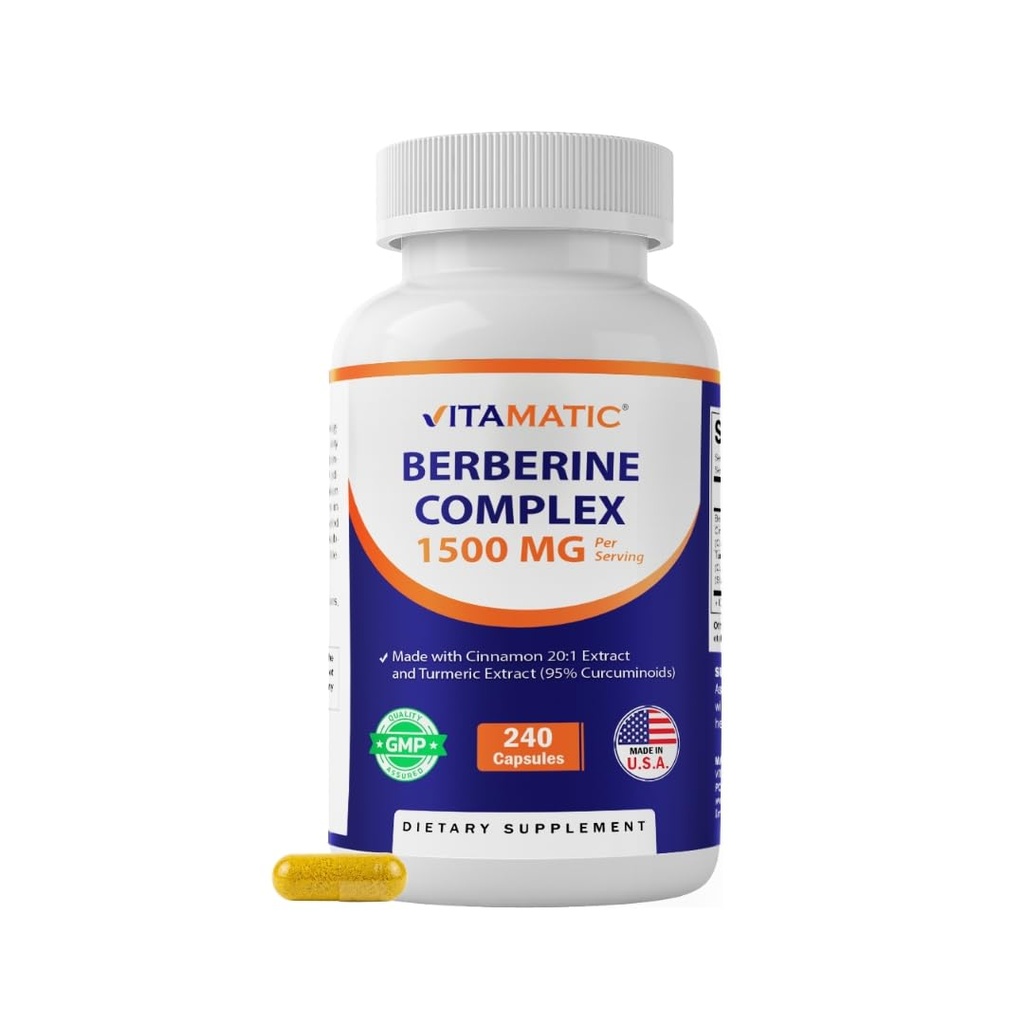 Vitamatic Berberina con Ceylon Cinnamon, 1500mg, 240 Capsule Vegetariani, Non OGM, Gluten Free