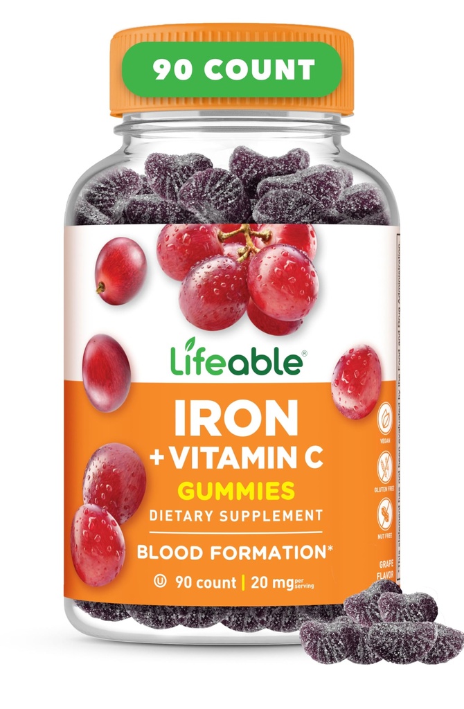 Gummie di ferro vitali | 20mg | con vitamina C | Great Tasting Blood Builder Iron Supplement | Iron with Vitamin C for Iron Deficiency | Iron Gummies for Women, Men, Adults | 90 Gummies