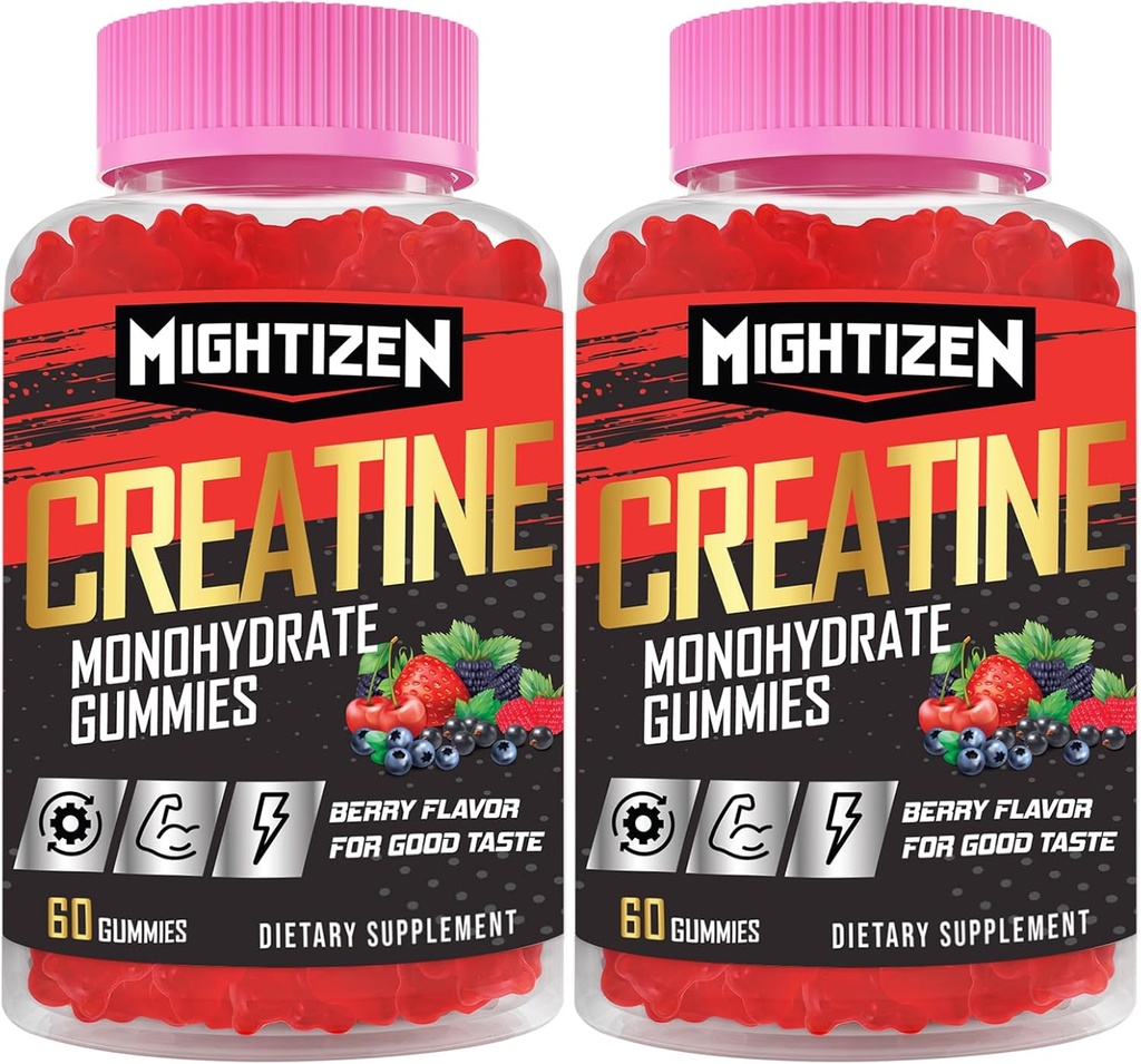 Creatina per Uomo e Donne Creatina Monoidrato Gummies, Creatina Monoidrato per Serve con Taurina & Vitamina B12, Pre-allenamento per Max Forza, Energia & Endurance - 2 Confezione