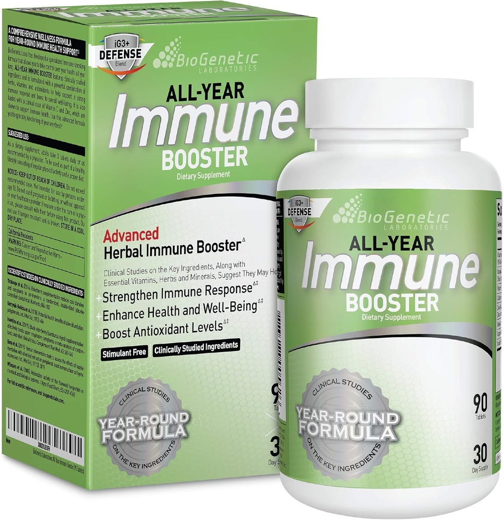 BioGenetic Laboratories Booster immunitario con Elderberry, Vitamina C, Vitamina A, Vitamina D e Zinco - Multi-System Immune Defense e Herbal Immune Support - Year-Round Potent Support (90 capsule)