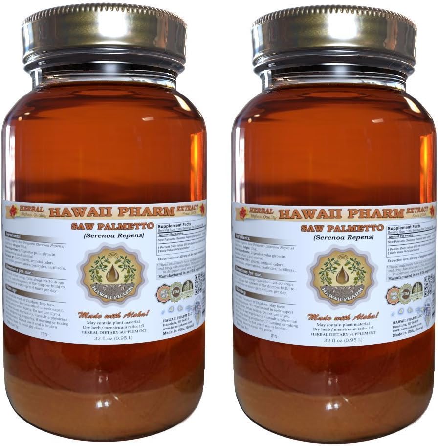 Estratto di liquido di palmetto di sega organica Palmetto (Serenoa Repens) Tintura, Integratore di erbe, Hawai Pharm, Made in USA, 2x32 fl.oz