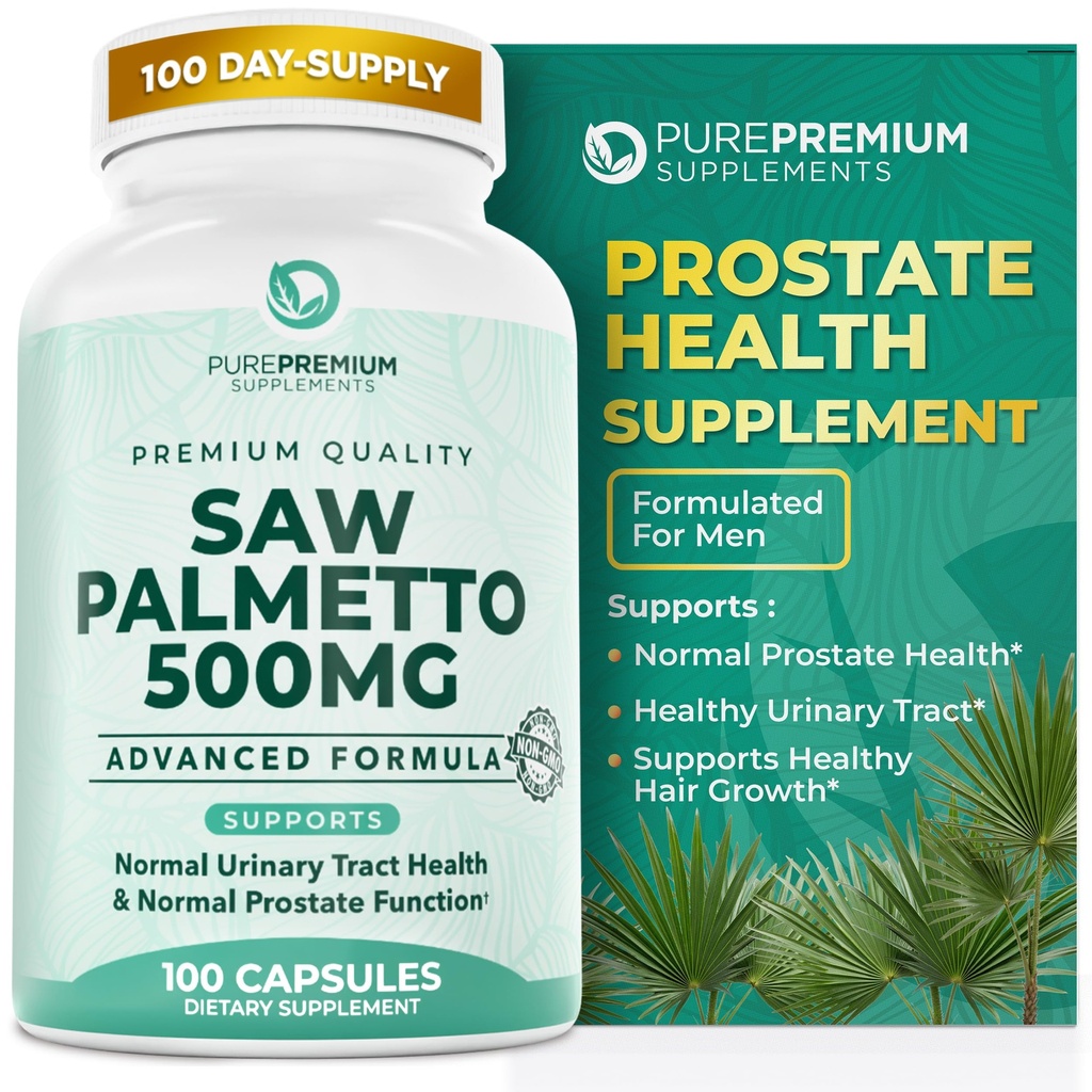 PurePremium Saw Palmetto 500 mg per uomini/donne – Massima resistenza Saw Palmetto Extract | Supplemento capsule in polvere - Supporta il tratto urinario normale, Prostate Health/Hair - 3 mesi di alimentazione - 100 Tavole
