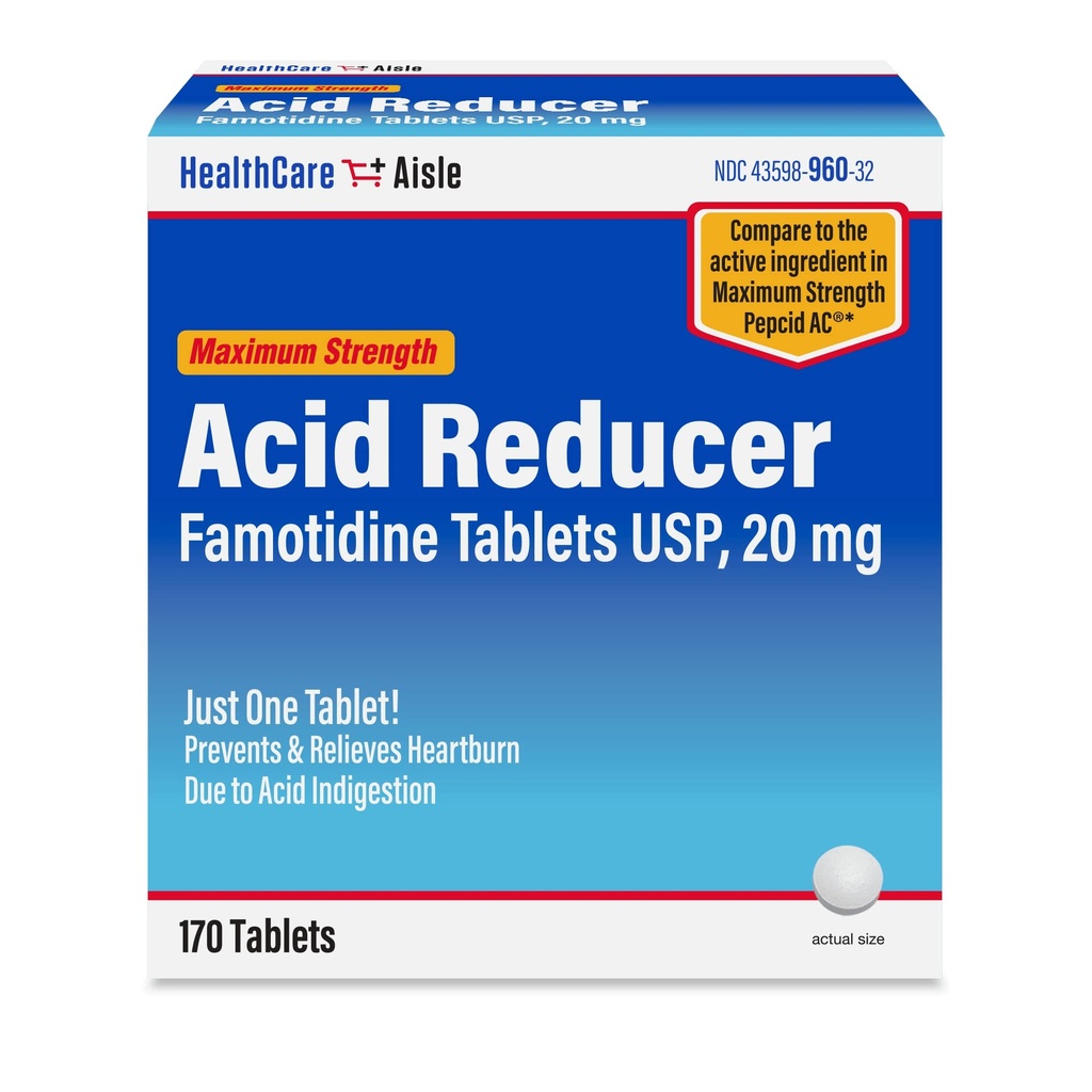 HealthCareAisle Famotidine 20 mg, 170 compresse, Riduttore di acido di massima resistenza, previene e allevia bruciore di stomaco a causa di indigestione acida