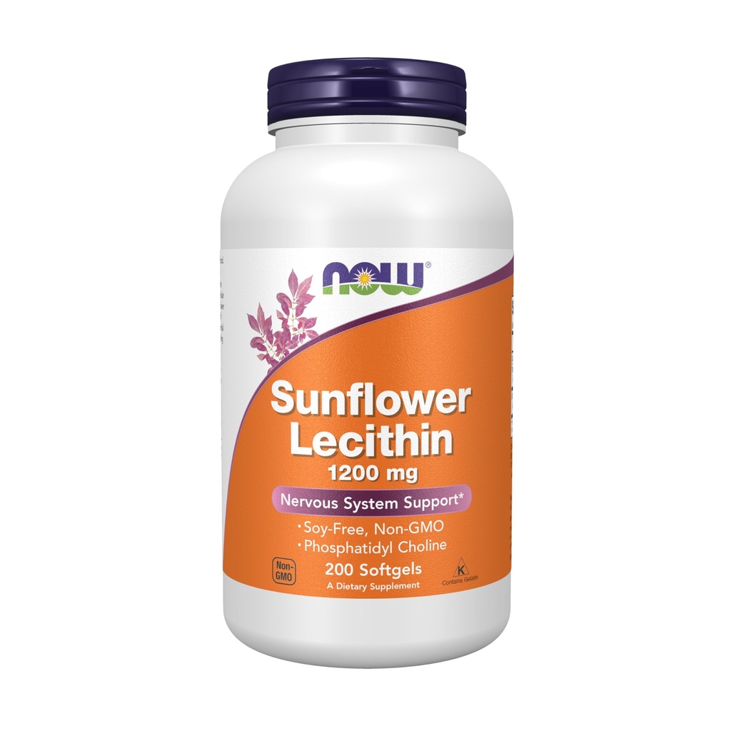 NOW Supplementi, Lecitina di girasole 1200 mg con Phosphatidyl Choline, 200 Softgels
