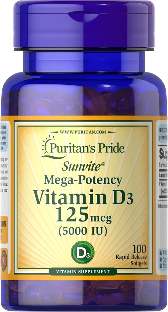 Puritan Pride Vitamin D3, 5000 IU, 100 Count