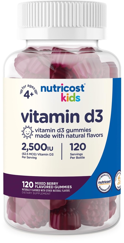 Nutricost Kids Vitamin D3 Gummies 2.500 IU (62.5mcg), 120 Gummies - Aroma di bacche miste