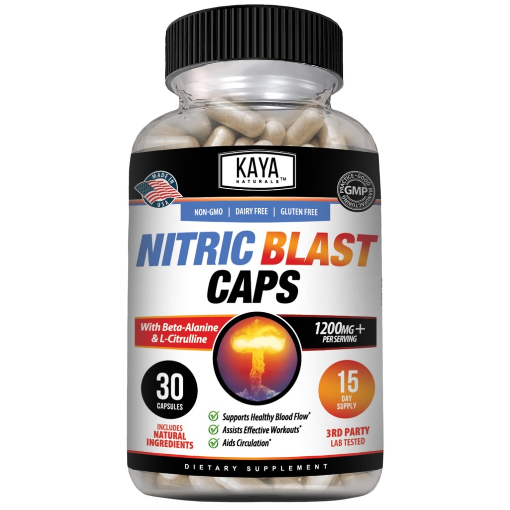 Kaya Naturals - Nitric Blast Potent All-Natural Supplemento di erbe per la massima salute benefici | Pre-Workout | Aumento dell'energia | Miglioramento delle prestazioni notturne (30 conteggio (Pack of 1))