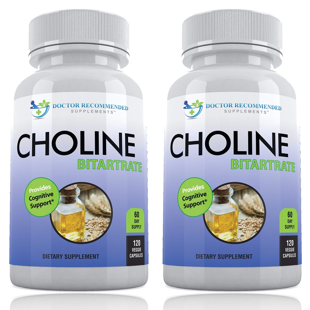 Premium Choline - 500 mg - 120 capsule di verdure - Supporta la salute cognitiva, la memoria & di più - 2 Pack