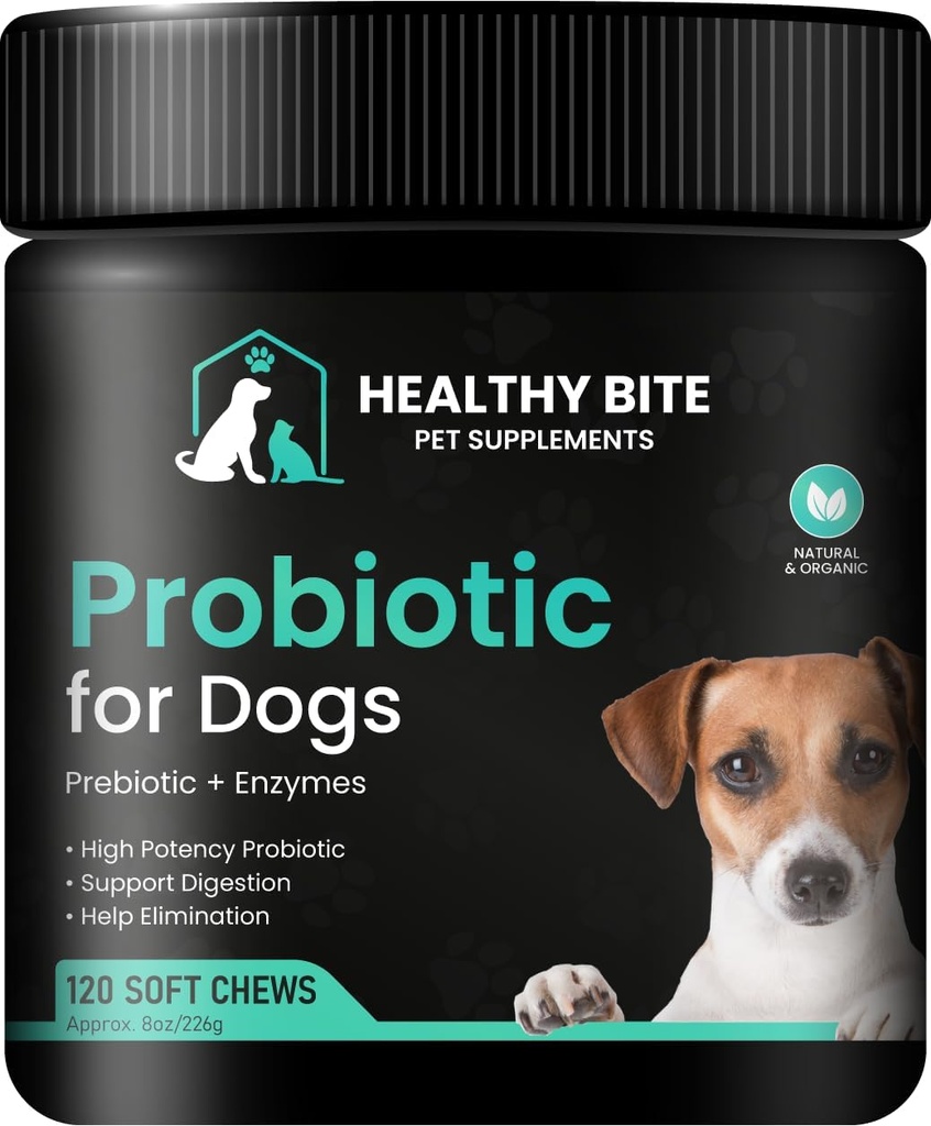 Probiotico sano per cani - Probiotico per cani per diarrea, salute del fegato e prurito, 6 batteri diversi, chews probiotici per cani - Prebiotico per cani - Made in USA - 120 Conte