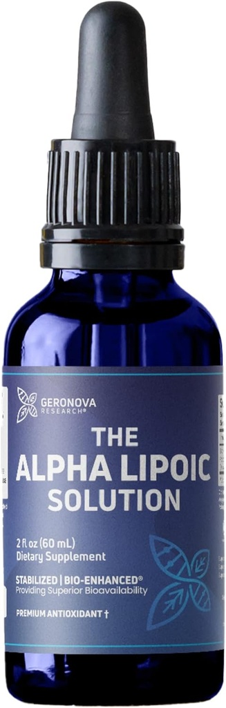 Geronova Research La soluzione alfa lipoica, 2 fl oz - 2 mesi di alimentazione - Liquido acido lipoico alfa stabilizzato Bio-Enhanced per la biodisponibilità superiore - Supplemento ALA con assorbimento rapido