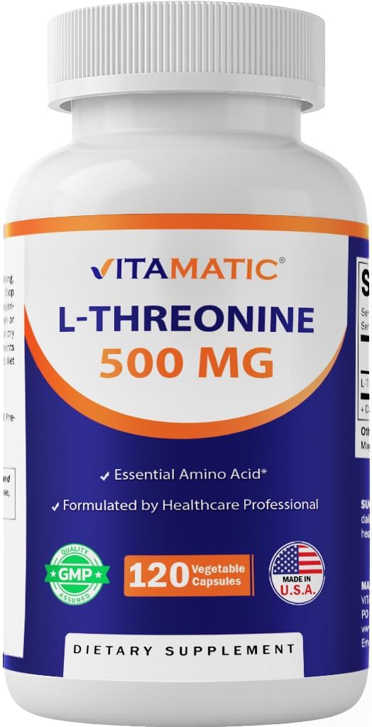 Vitamatic L-Threonine 500mg – 120 capsule vegetali promuove il fegato sano, cardiovascolare e funzione strutturale