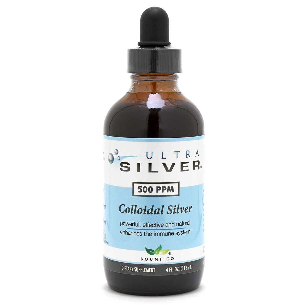 Ultra Silver® Colloidal Silver | 500 PPM, 4 Oz (118mL) | Supplemento liquido minerale | True Colloidal Silver - con Dropper