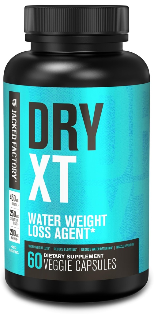 Jacked Factory Dry-XT Diuretic Water Pills - Supplemento naturale | Riduce la ritenzione idrica & Bloating | Estratto di radice di dadelion, potassio, 7 ingredienti più potenti - 60 capsule vegetali