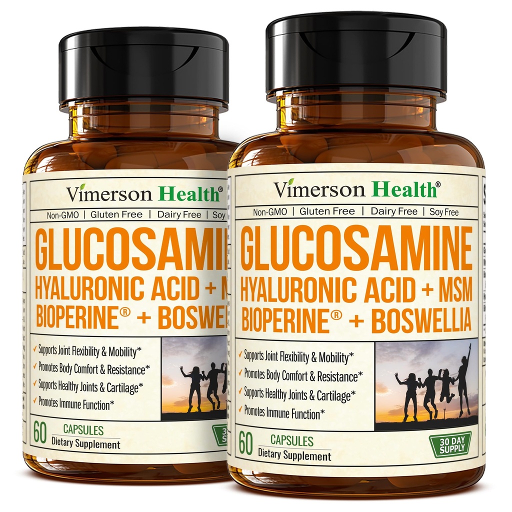 Glucosamina Solfato con Acido Ialuronico, Boswellia, Pepe Nero & MSM Supplemento – Supplementi comuni 5-in-1 per uomini e donne – Salute comune, Mobilità & Bone Forza – FSA Eleggibile 2 Confezione