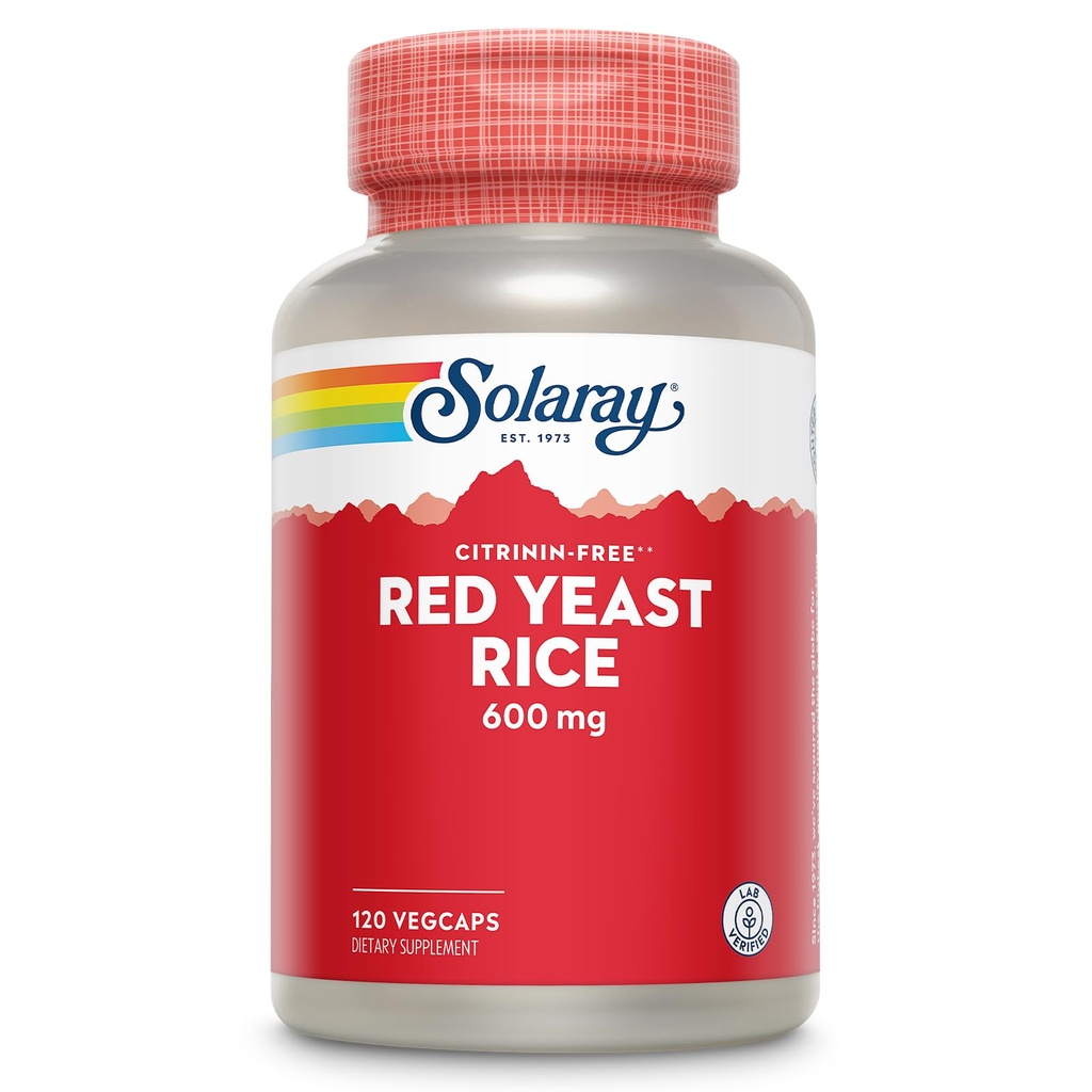 SOLARAY Red Yeast Rice 600mg System Support, Non Irradiated & No Citrinin, Lab verificato, 120 VegCaps