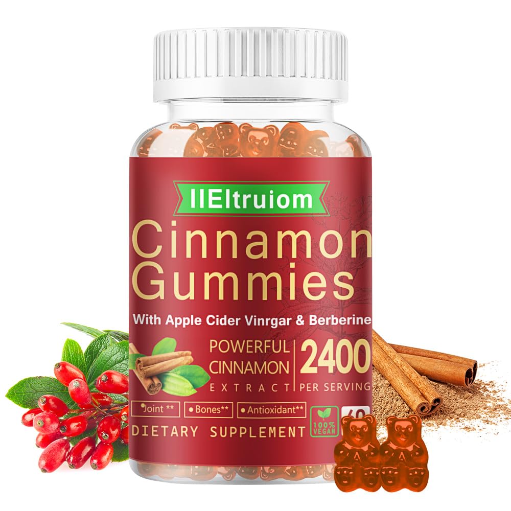 Ceylon Cinnamon Gummies, Ceylon Cinnamon 2400mg con Berberina, Turmerica, Aceto di Sidro di Mele, Melone Bitter, Cromo - 60 conti