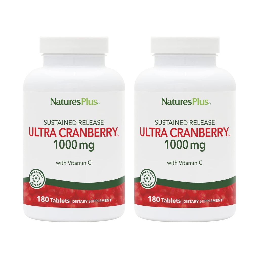 NaturesPlus Ultra Cranberry 1000-180 Compresse di rilascio prolungate, Confezione da 2 - Supporta un tratto urinario sano - Non OGM, Vegetariano, Gluten Free - 180 Total Servings