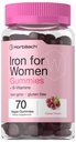 Horbäach Iron Gummies per le donne | 70 Count | Grape Flavor | Supplemento con B Vitamine Folate e Zinc | Vegan, Non OGM & Gluten Free
