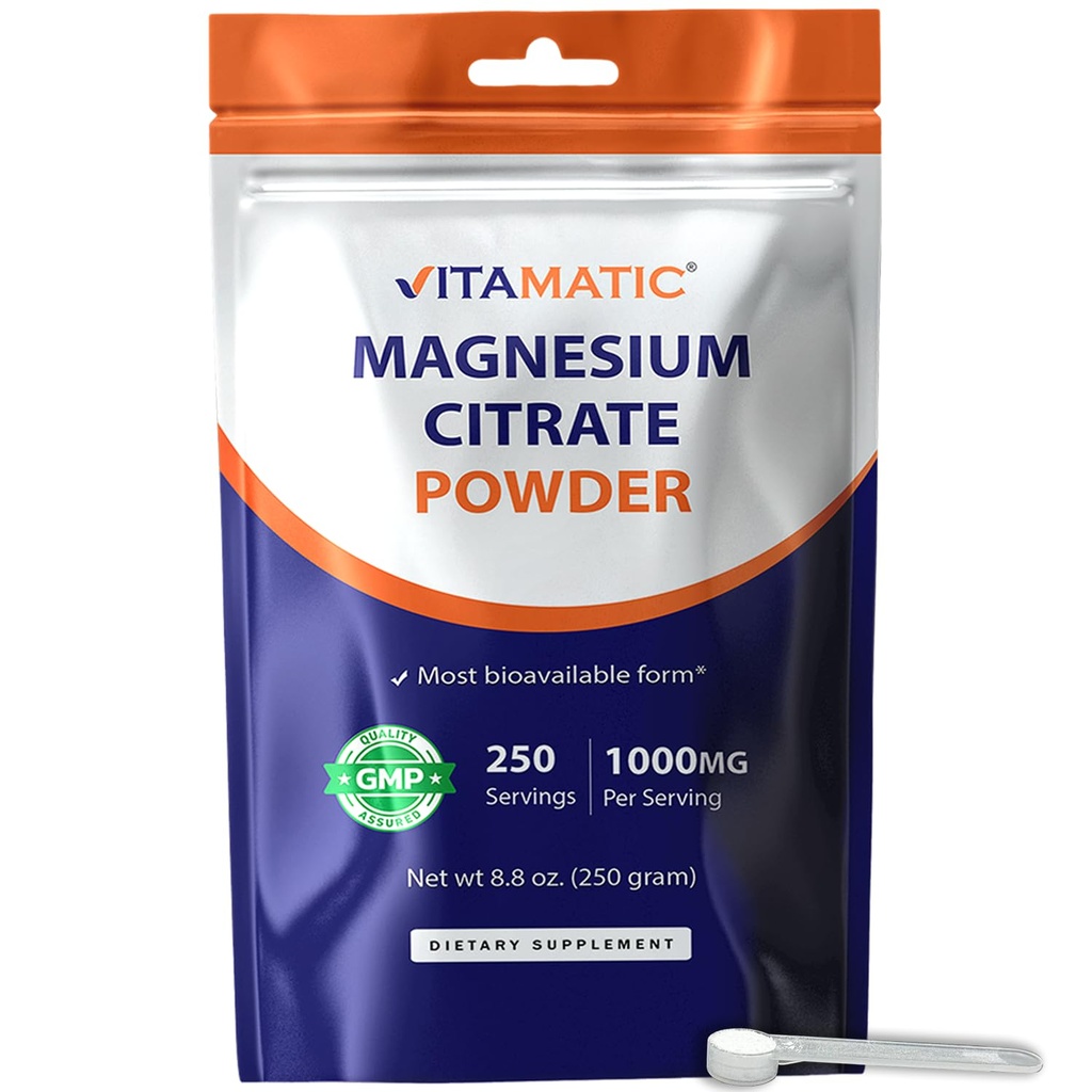 Citrato di Magnesio Vitamatico 1000mg per Serving Supporta Muscolo, Giunto e Salute Del Cuore 250 Grammi - 250 Serve