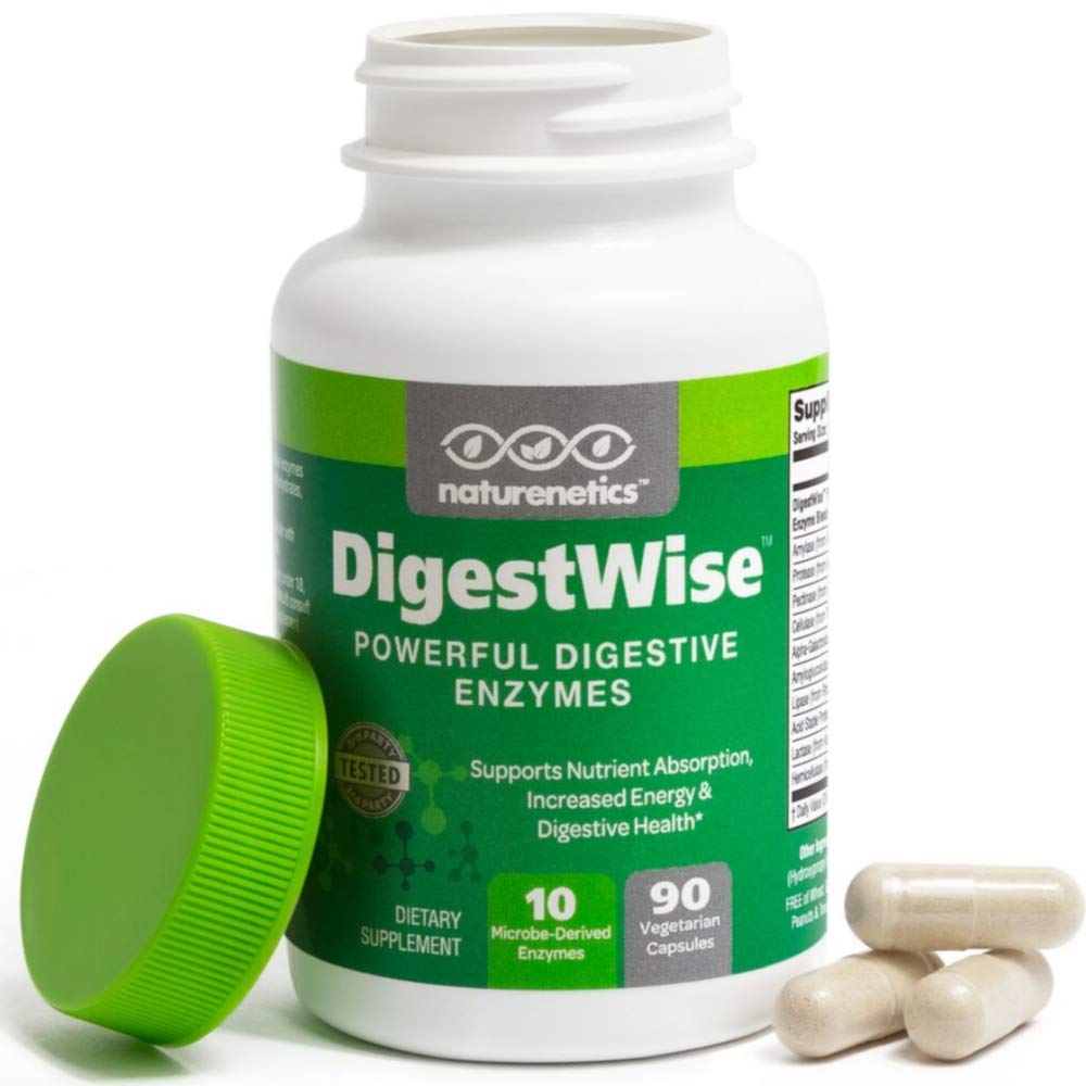 Naturenetics DigestWise Digestive Enzymes - 10 potenti enzimi vegani per sostenere la digestione, gas, Bloating & costipation Relief - Keto Friendly - Lab Tested - 90 capsule (1)