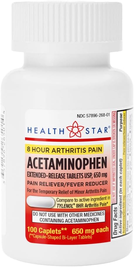 GeriCare Acetaminophen Extended-Release Arthritis 650mg Caplets, Dolore Reliever, Artrite Sintomi, Riduzione della febbre, 100 Conte (Pacchetto di 1)