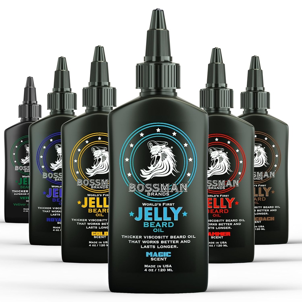 Bossman Jelly Beard olio Variety Pack - Cuscinetto Grooming Care and Growth Kit - Tutti 6 Cuscinetti Jelly olio - Made in USA