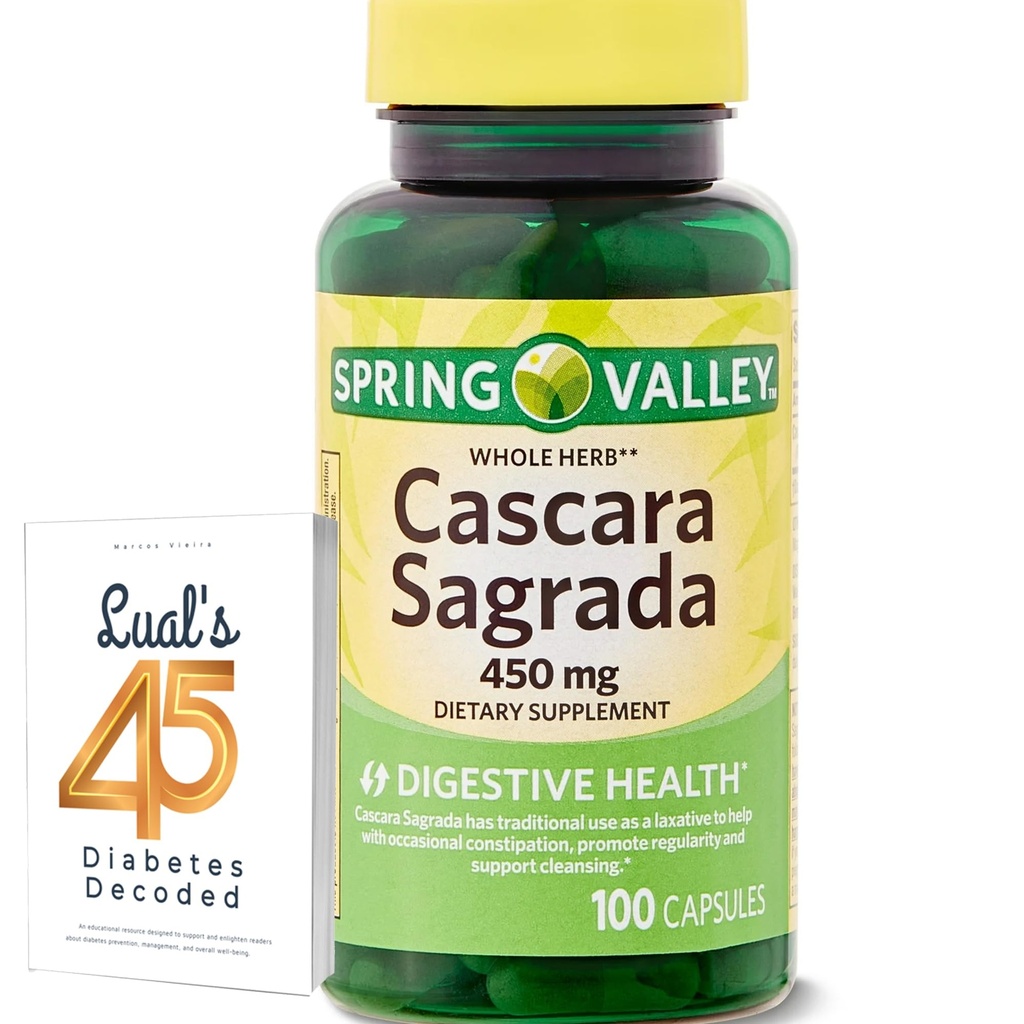 Cascara Sagrada 450mg. Spring Valley Cascara Sagrada 450mg 100 Count, Whole Herb Cascara Sagrada Digestive Health Integratore alimentare Capsule Bundle con Luall 45 Diabetes Decoded