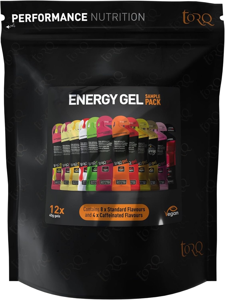 Torq Energy Gel Sample Pack di 12 - Ultimate On The Go Quick Release Energy - 30g di carboidrati - Running/Cycling/Sports Gel - Taster Pack - Natural & Vegan